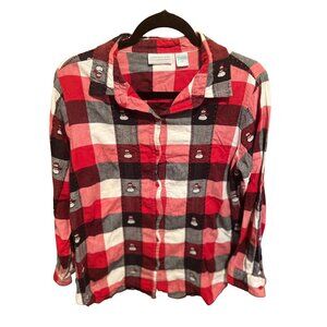 Women's Buffalo Plaid Snowman Embroidered Flannel Shirt Large‎